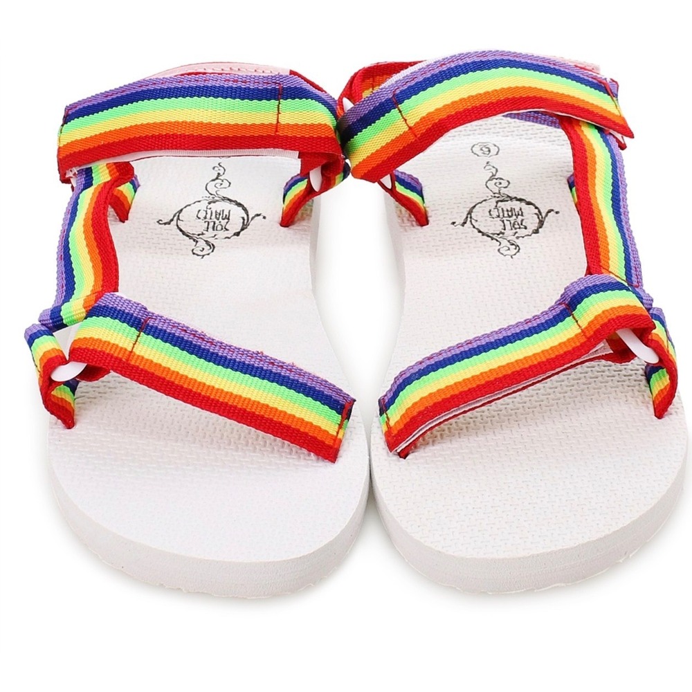Sole Mates Womens Rainbow Striped Strappy Sandals Pride Festival Flat Size 9